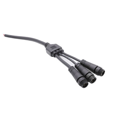 Black PVC One to Three  Waterproof Y Connector IP68 2 Core Cable Connector